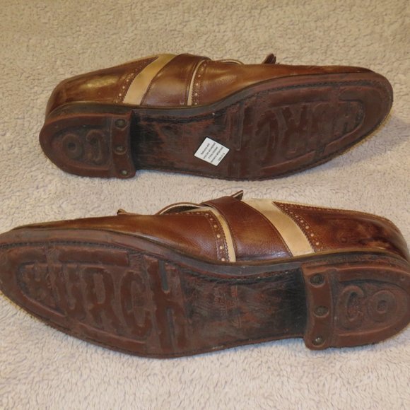 Church\'s Shanghai Brown Cream Leather Two Tone Spectator Kiltie Monk Loafers 10 main image 9